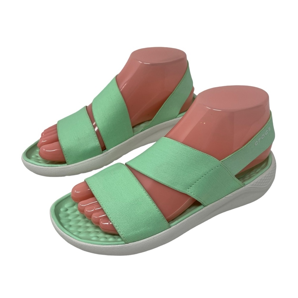 Crocs Womens size 5 Literide stretch sandals green slip on comfort shoes